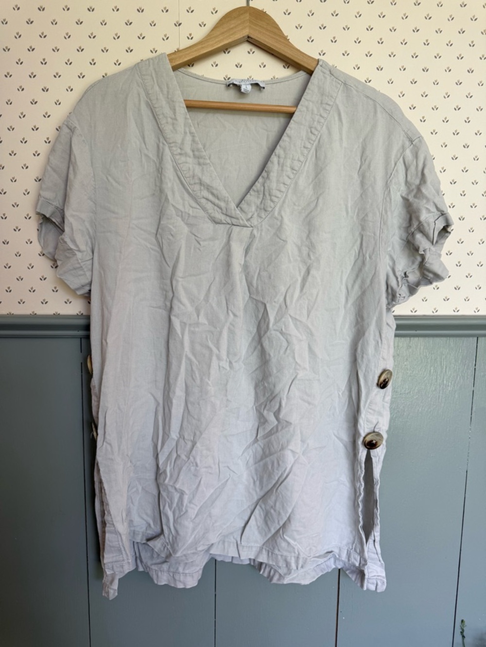 Linen Directions Light Gray V-Neck Button-Side Tunic
